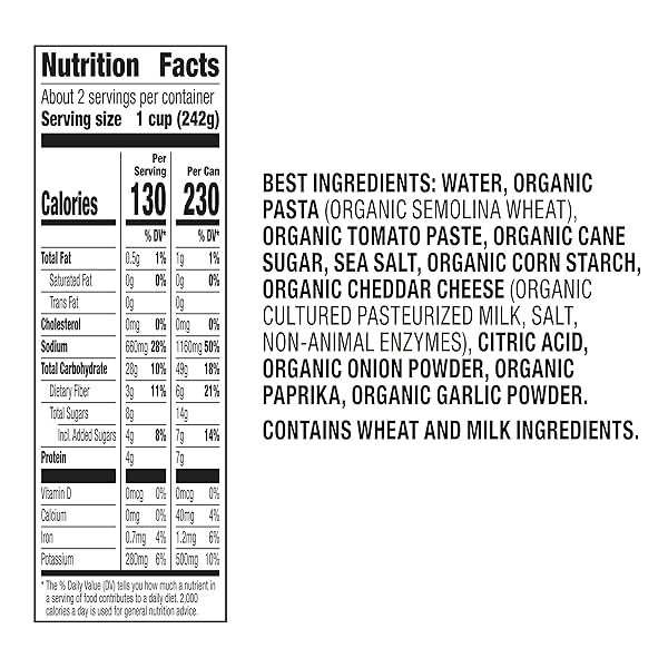 ANNIE’S ORGANIC BERNIE O’S, CANNED PASTA IN TOMATO AND CHEESE SAUCE, 15 OZ