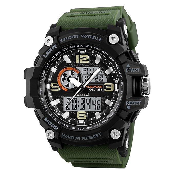 Timewear Military Series Analogue Digital Black Dial Watch for Men & Boys - 1283 Green