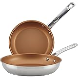 Ayesha Curry Home Collection Stainless Steel Nonstick Frying Pan Set / Fry Pan Set / Stainless Steel Skillet Set - 9.25 Inch and 11.5 Inch, Silver