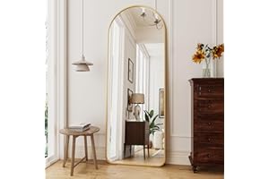 ZMYCZ Mirror Full Length, 64"x21" Arched Floor Mirror, Full Length Mirror with Stand, Body Mirror Hanging or Leaning, Full Length Wall Mirror with Aluminum Frame for Lving Room Bedroom (Gold-Round)