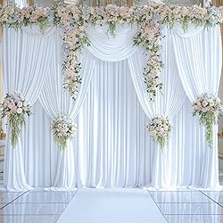 8 Panels White Backdrop Curtains for Wedding Party
