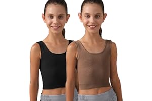 MCEDAR Girls Tank Tops Double Lined Ribbed Knit Crop Tops 2 Pack Basic Sleeveless Athletic Round Neck Dance Top