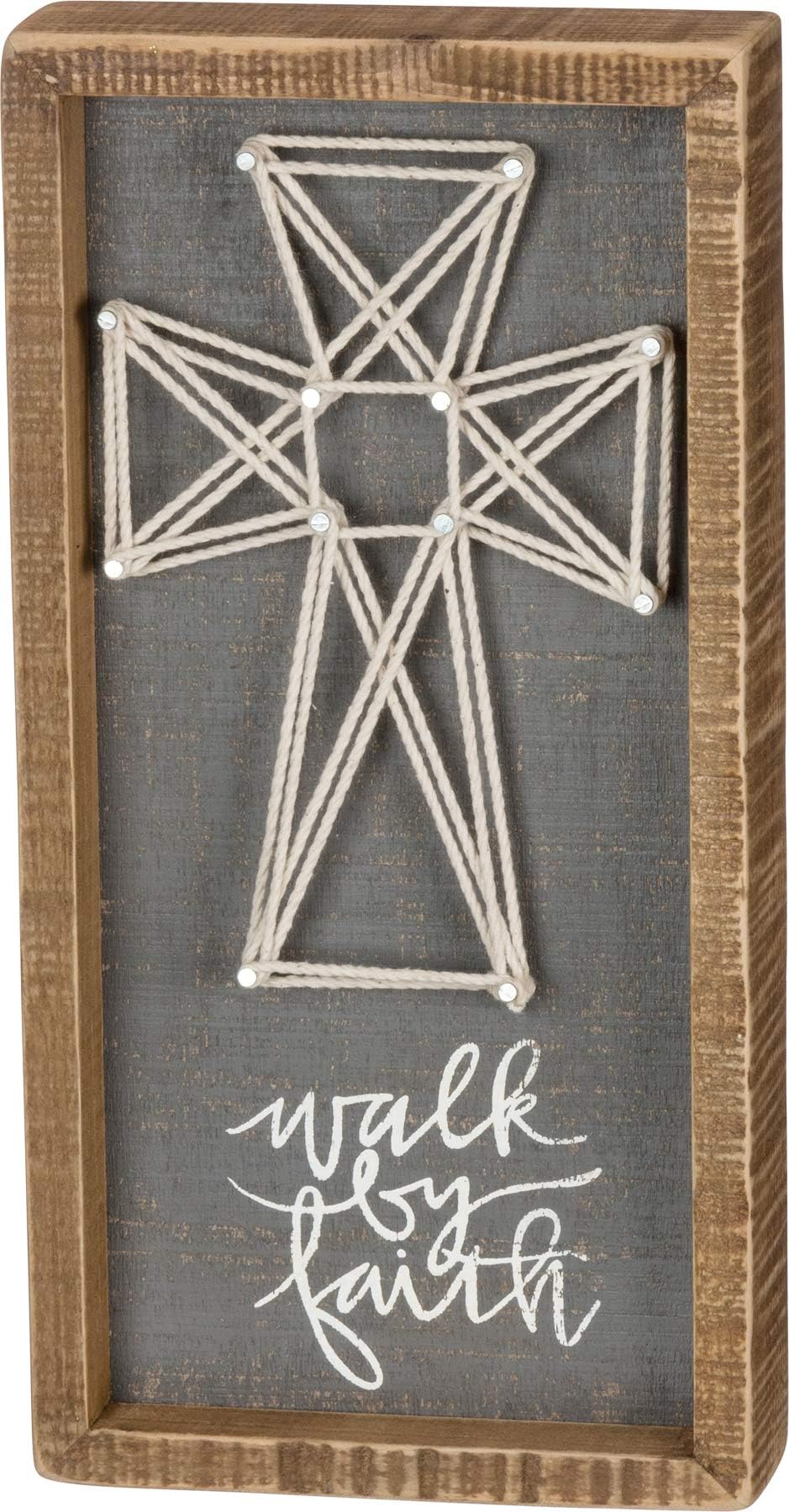 Primitives by Kathy 37655 String Art Inset Box Sign, 6 x 12-Inches, Walk by Faith