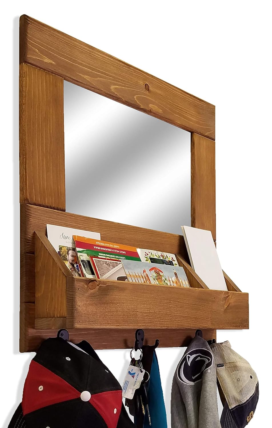 cubby storage for office mail on Amazon Com York Farmhouse Entryway Mirror Wall Cubby Organizer With Hooks Available In 20 Colors Shown In Early American Family Organizer Wall Mounted Mail Holder With Key And Coat Hooks Handmade