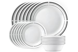Corelle 18-Piece Round Dinnerware Set Service for 6, Lightweight Round Plates and Bowls Set, Vitrelle Triple Layer Glass, Chi