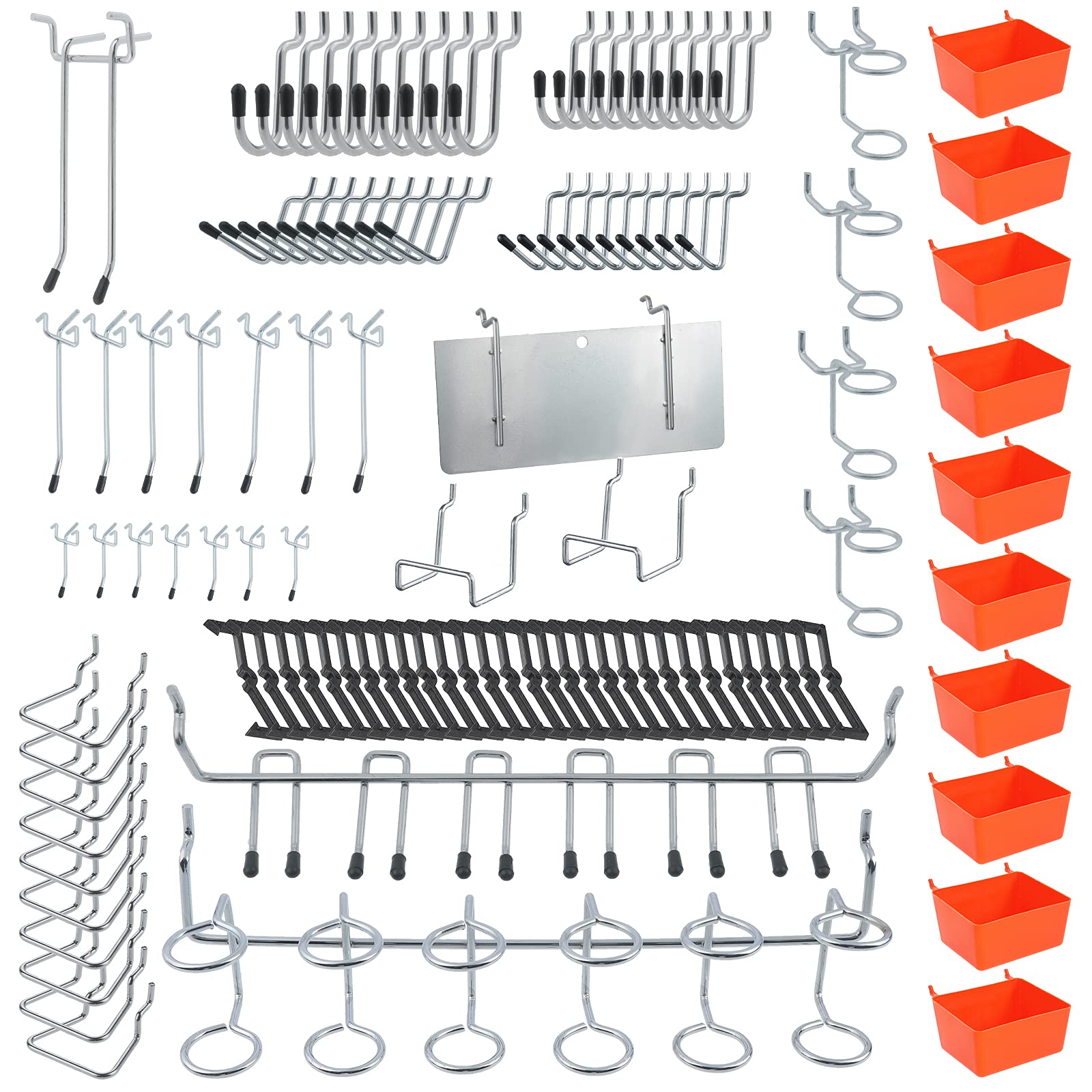 Faankiton Pegboard Hooks Assortment, Stainless Steel Pegboard Hooks Set Pegboard Hanging Accessories 1/8 and 1/4 inch for Organizing Various Tools in The Garage Kitchen Workbench Retail Shop (144PCS)