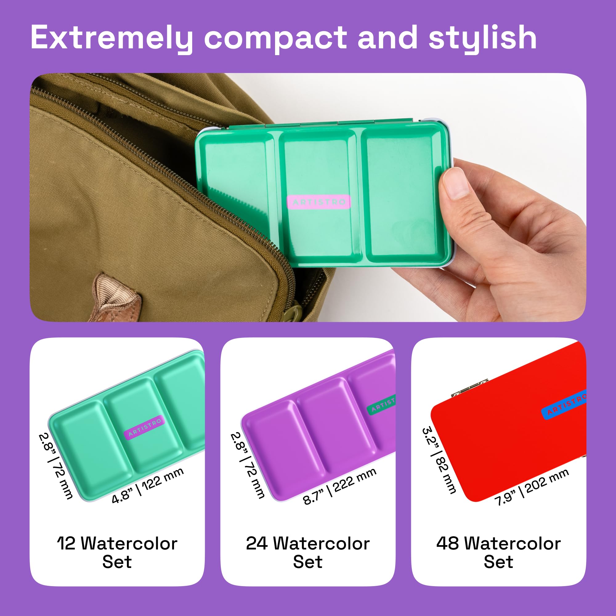 ARTISTRO Watercolor Paint Set in 12 Colors - Travel Watercolor Set with Metal Case & Bright Watercolors - Portable Set for Beginners & Amateur Artists