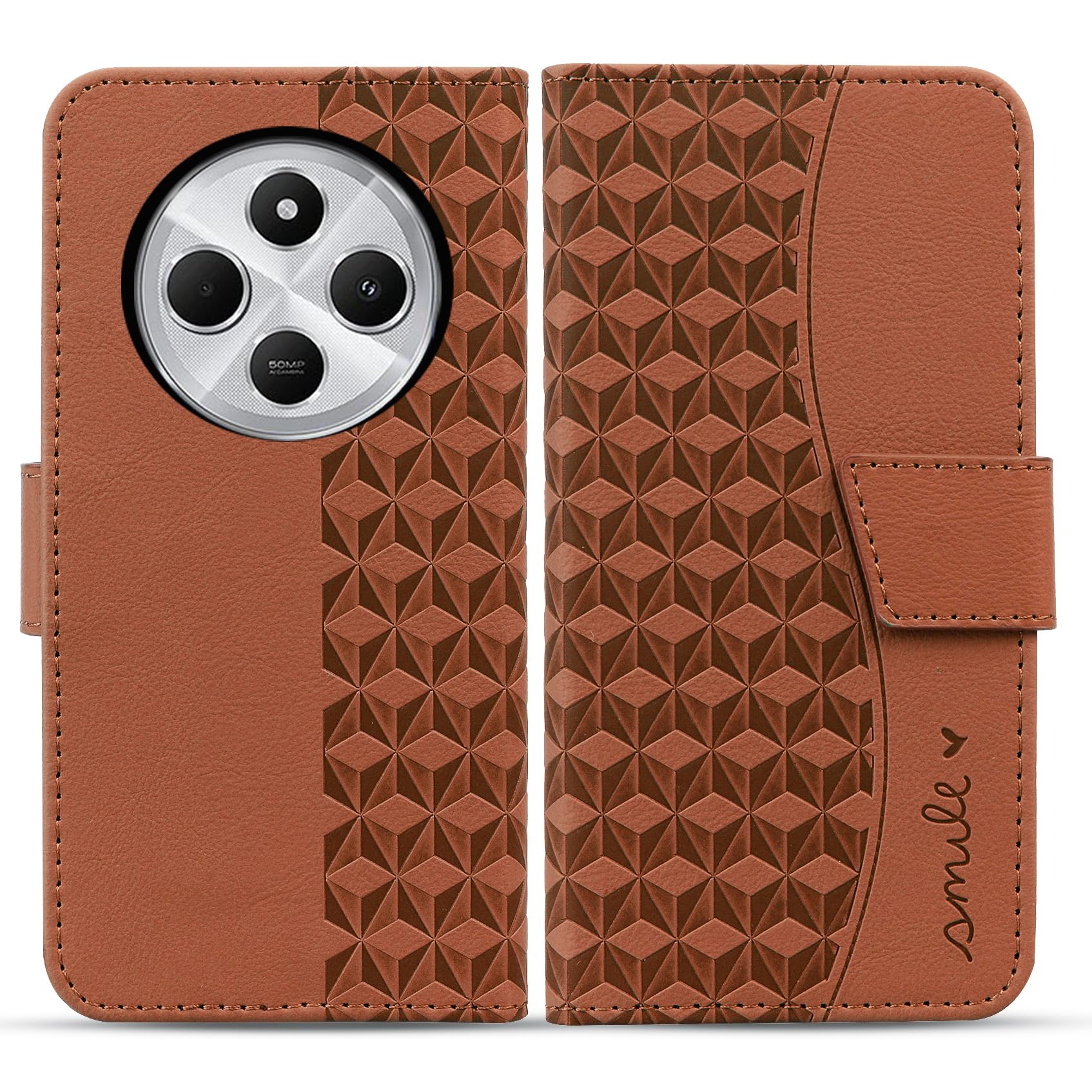 Rostsant Xiaomi Redmi 14C/Poco C75 Mobile Phone Case Premium PU Leather Protective Flip Case Wallet Card Slot Case All-Round Protection for Xiaomi Redmi 14C/Poco C75 Brown