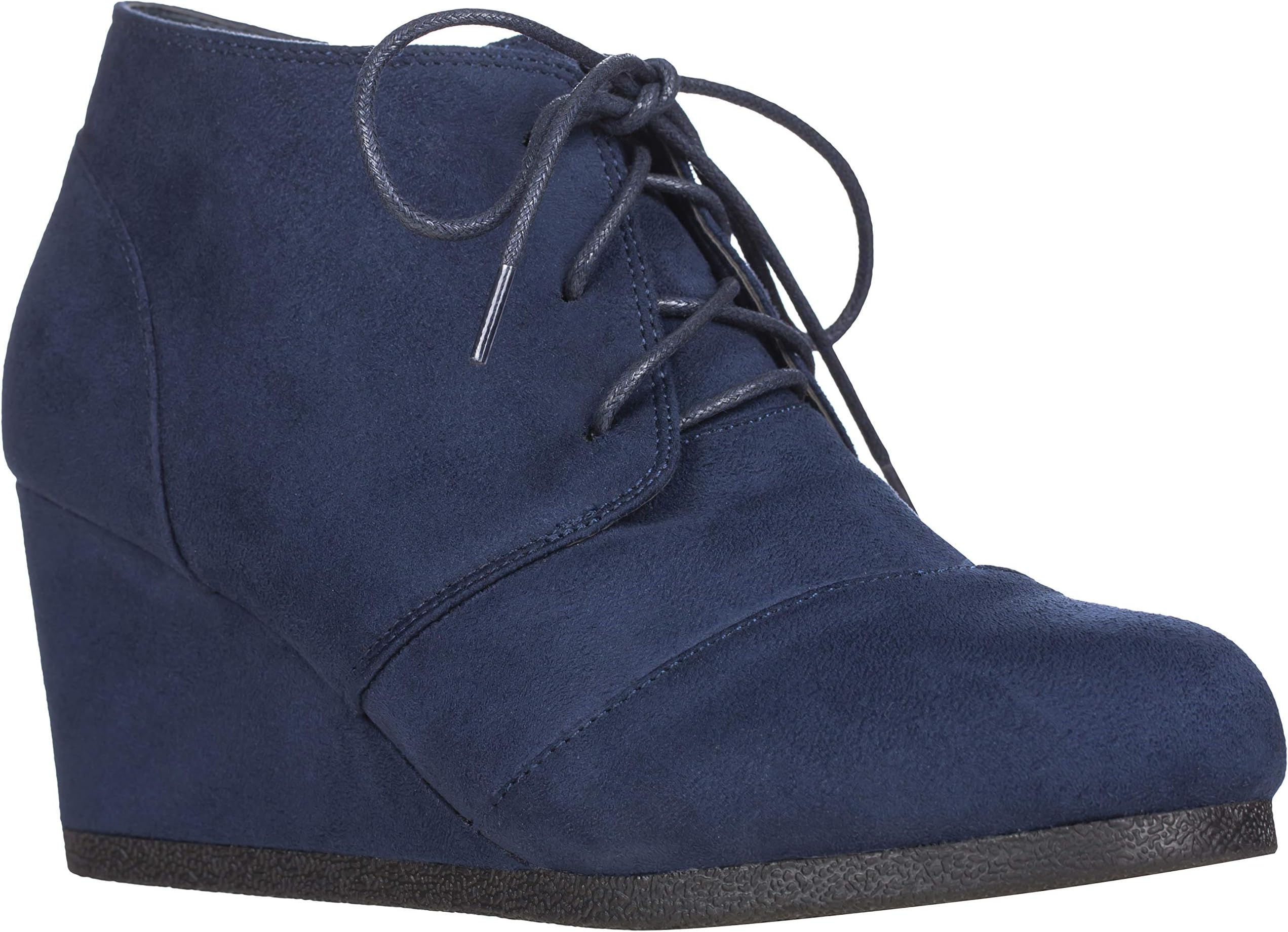 ILLUDE Women's Round Toe Lace Up Wedge Heels Suede Ankle Boots Booties