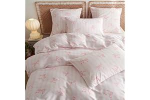 Bildenly Bow Comforter Set Queen Size Pink Striped Bowknot Bedding Set 3 Pieces Kids Girls Cute Bows Stripes Bed in a Bag Sof