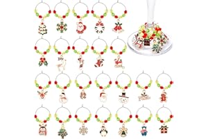 JUNEBRUSHS 24Pcs Christmas Wine Charms, Christmas Wine Glass Charms for Stem Glasses, Wine Glass Charms Drink Marker Tags for