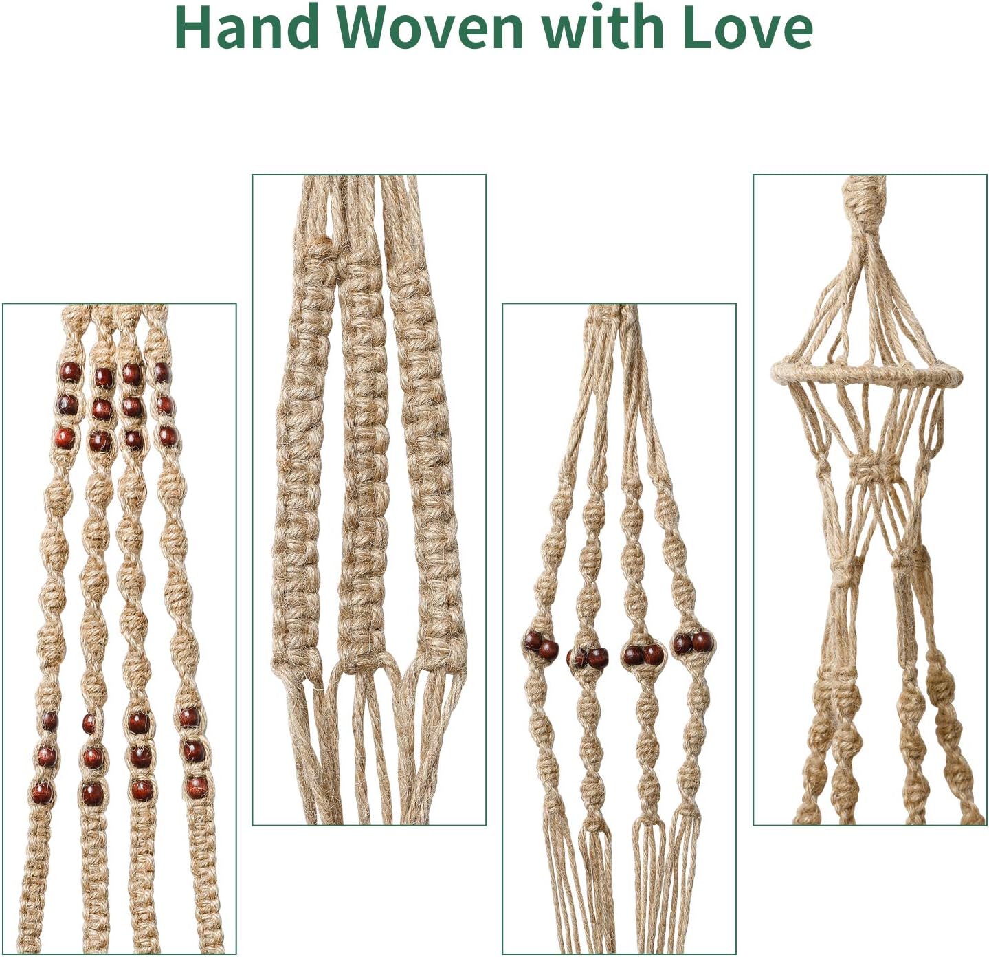 POTEY 620401 Macrame Plant Hangers - 4 Pack Hanging Planter Basket with 8 Hooks, Jute Indoor Hanging Plant Holder with Wood Beads,40''/43.3''/47.3''/47.3'',Brown: Garden & Outdoor
