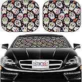 MSD Car Windshield Sun Shade, Universal Fit, 2-Piece for Car Window SunShades, Automotive Foldable Protector Cover, Image ID: 36626870 Day of The Dead Sugar Skull Seamless Vector Background
