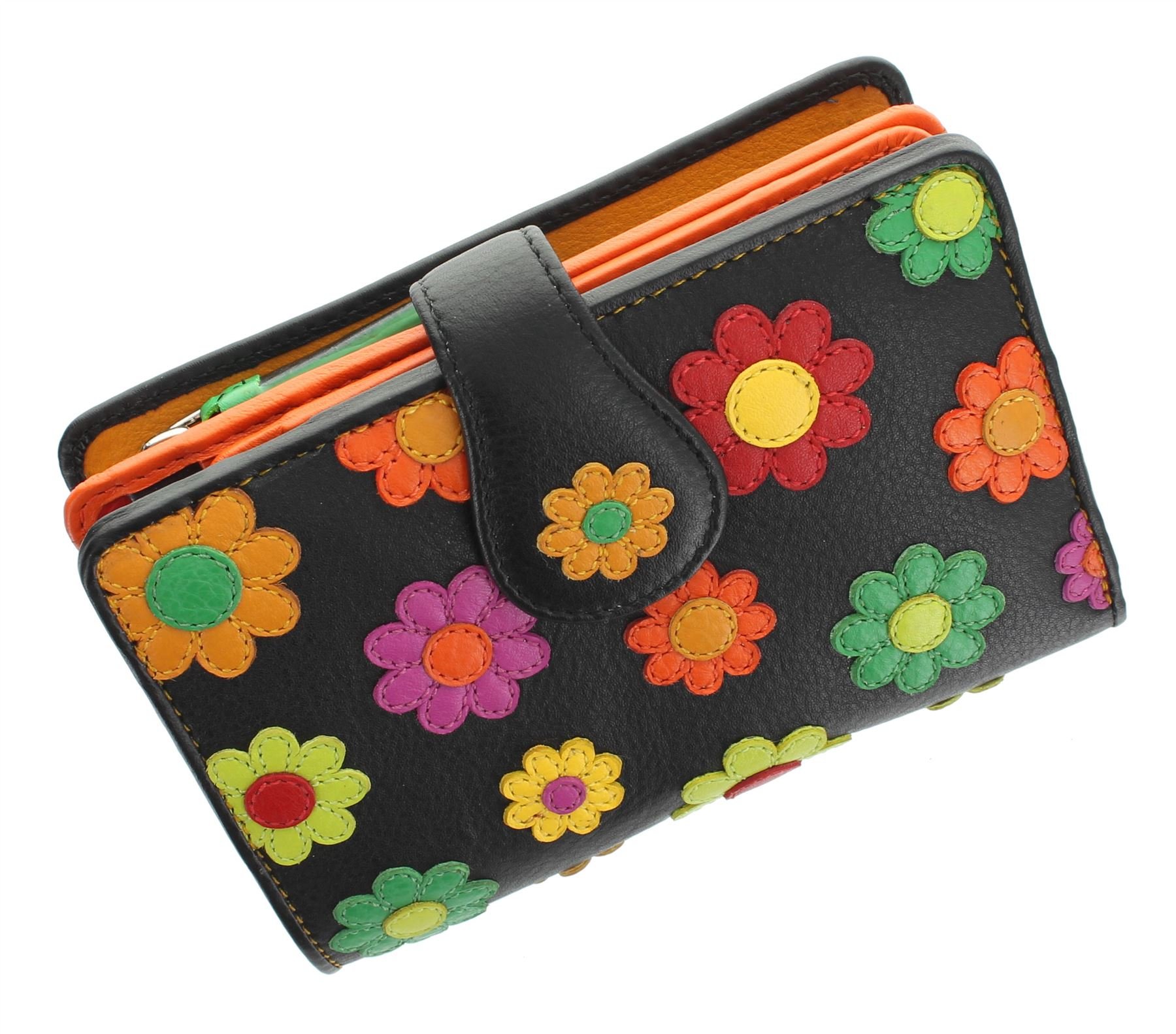 VISCONTI Daisy Collection Spanish Ladies Leather Purse with Tab Closure RFID Blocking DS82 Black