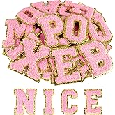 ASTARON 26 Pcs Self Adhesive Letter Patches Chenille Letters Stickers, A-Z Embroidered Applique Patches Alphabet Cloth Patch for Clothes, Bags, Hat, Phone Case, DIY Accessories (Light Pink)