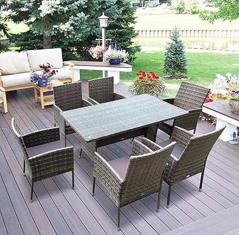 Art To Real 7 Pieces Patio Dining Sets Outdoor Space Saving Rattan