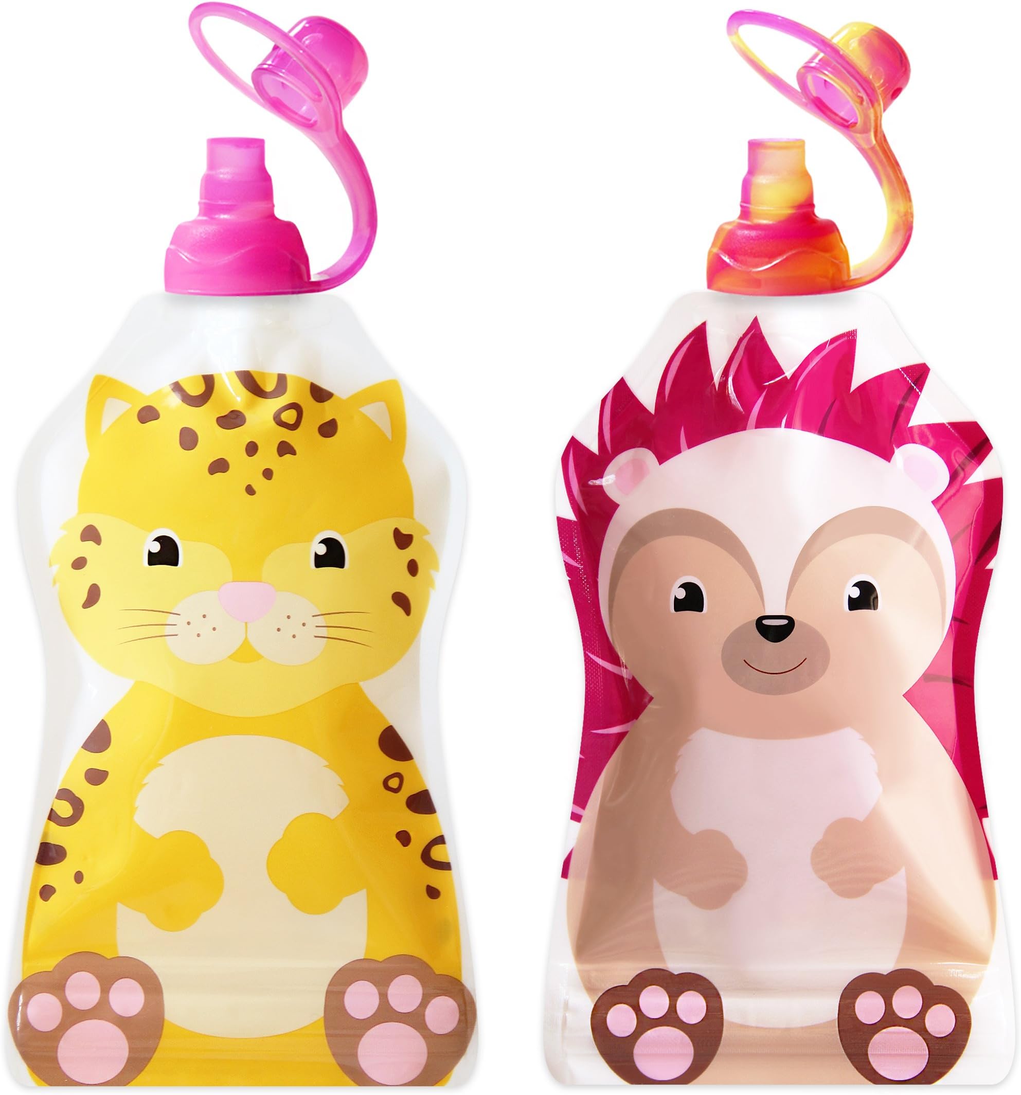 ChooMee Reusable Food Pouch Set, 2 CT - 5 Oz + 2 SoftSip Pouch Tops | Cheetah Hedgehog