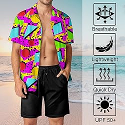 HUGLAZY Neon Hawaiian Shirt for Men 80s 90s Vintage