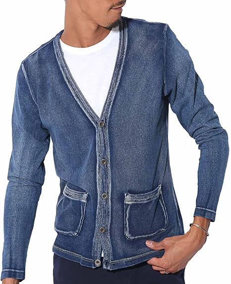 Amazon Lux Style ラグスタイル インディゴ カーディガン メンズ 長袖 インディゴ デニム ネイビーl カーディガン 通販