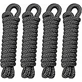 PACTHSD 4 Pack 3/8" x 6' Boat Fender Lines - Marine Grade Nylon Boat Rope with 6" Loop for Tying Fenders and Docking Small Boats - Double Braided Dock Lines, Easy Handling, Fray Resistant - Black