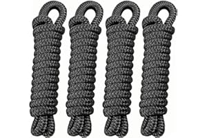 PACTHSD 4 Pack 3/8" x 6' Boat Fender Lines - Marine Grade Nylon Boat Rope with 5" Loop for Tying Fenders and Docking Small Boats - Double Braided Dock Lines, Easy Handling, Fray Resistant - Black