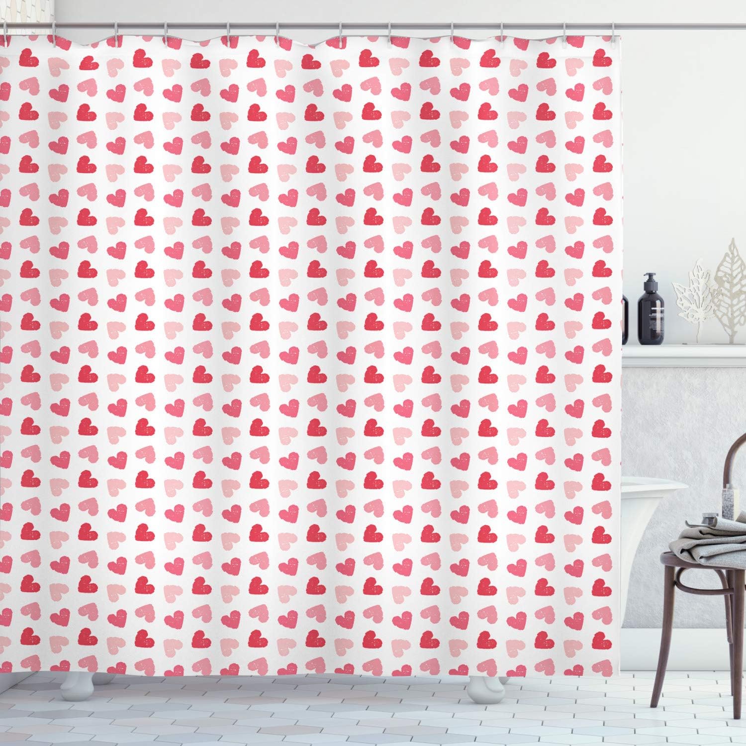 Ambesonne Hearts Shower Curtain, Rhythmic Sponge Print Look