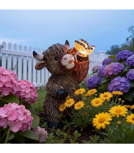 Amazon.com : 14.6 in Large Garden Highland Cow Statue Solar Garden