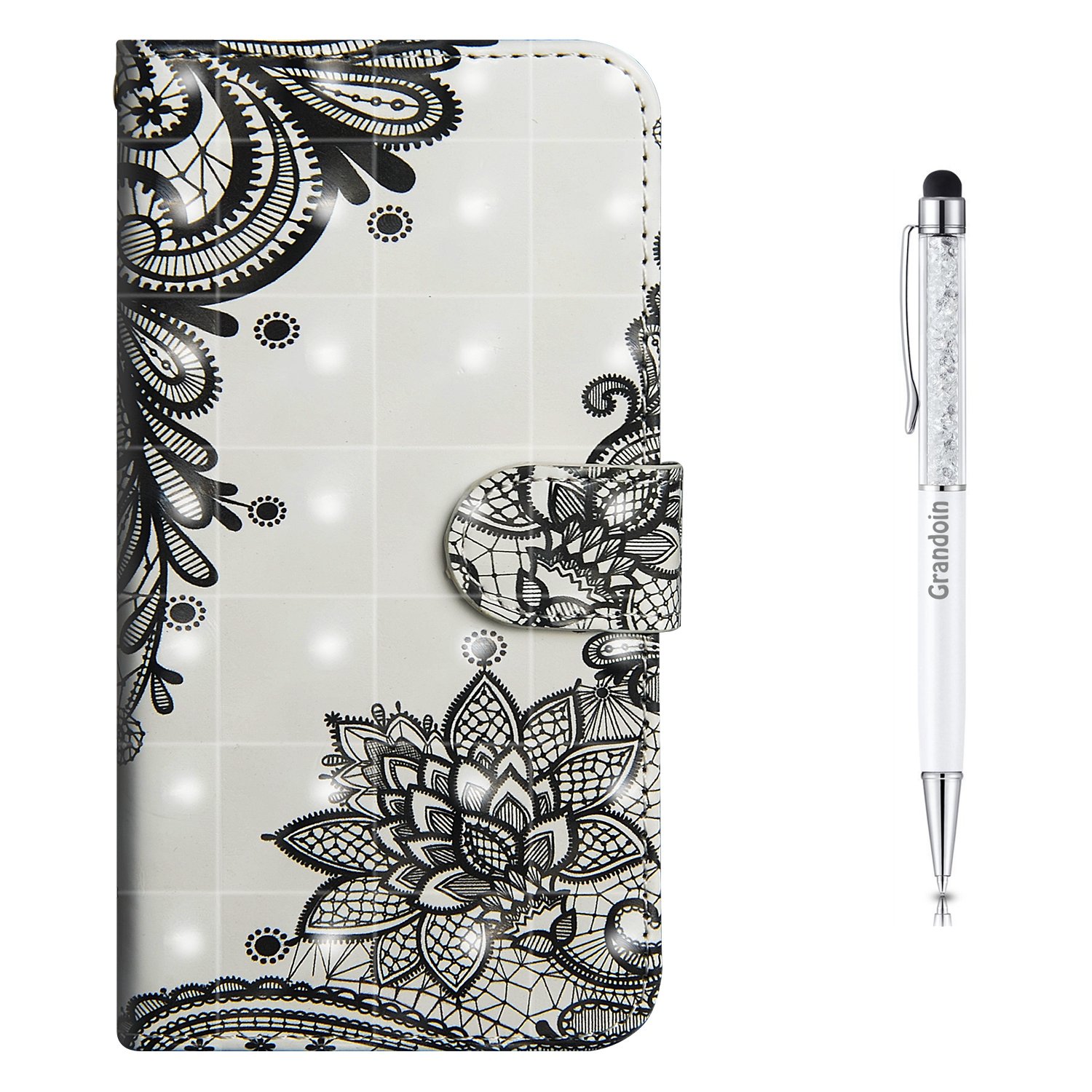 Grandoin iPhone 6S Case,iPhone 6 Case, Premium PU Leather Magnetic Flip Cover with Card Slots Holders [Soft Silicone Inner] Bookstyle Wallet Case For Apple iPhone 6S /6 4.7 Inch (Black Lace)