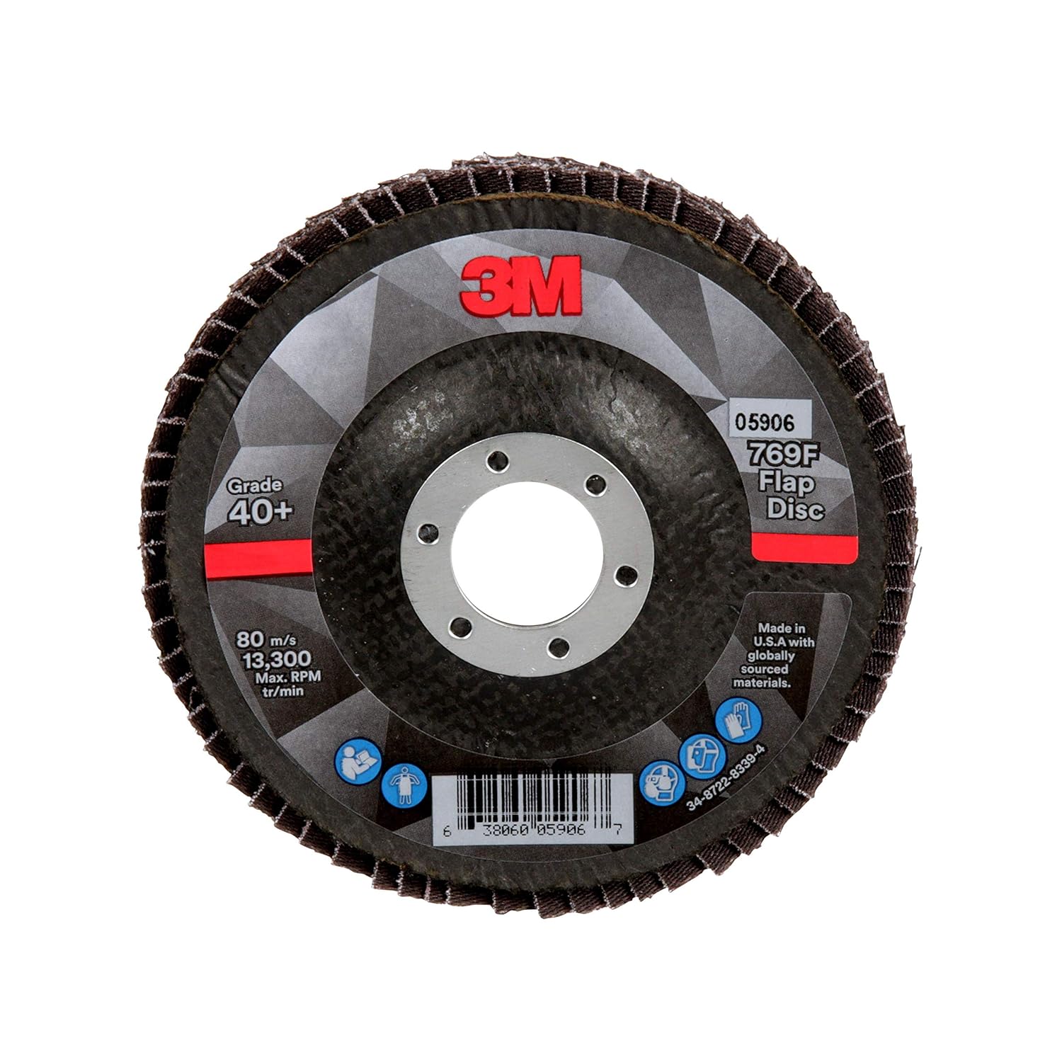3M 05906case Flap Disc, 769F, T29, 40+, 4 1/2 in x 7/8 in (114.3 mm x