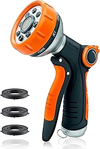 Uniticber Garden Hose Nozzle Water Hose Nozzle with 8 Adjustable Spray Patterns - Heavy Duty Hand Sprayer with Flow Control Perfect for Watering Plants Cleaning Cars Showering Pets