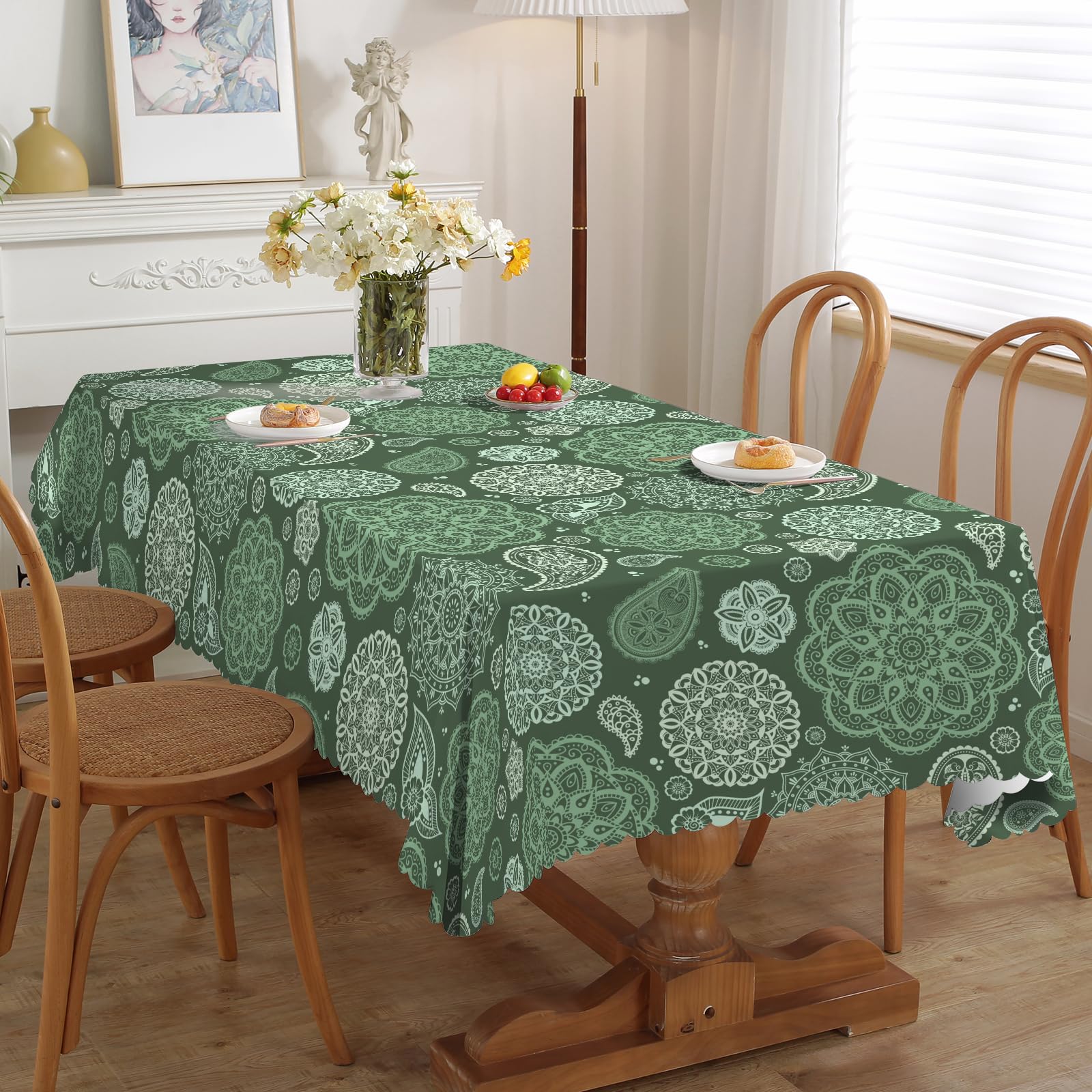 iEvery Green Paisley Tablecloth Rectangular Wipe Clean Table Cloth Polyester Waterproof Circular Table Cover Wipeable for Home Dinning Kitchen Garden Picnic Patio Party Outdoor, 110x140cm — image 1
