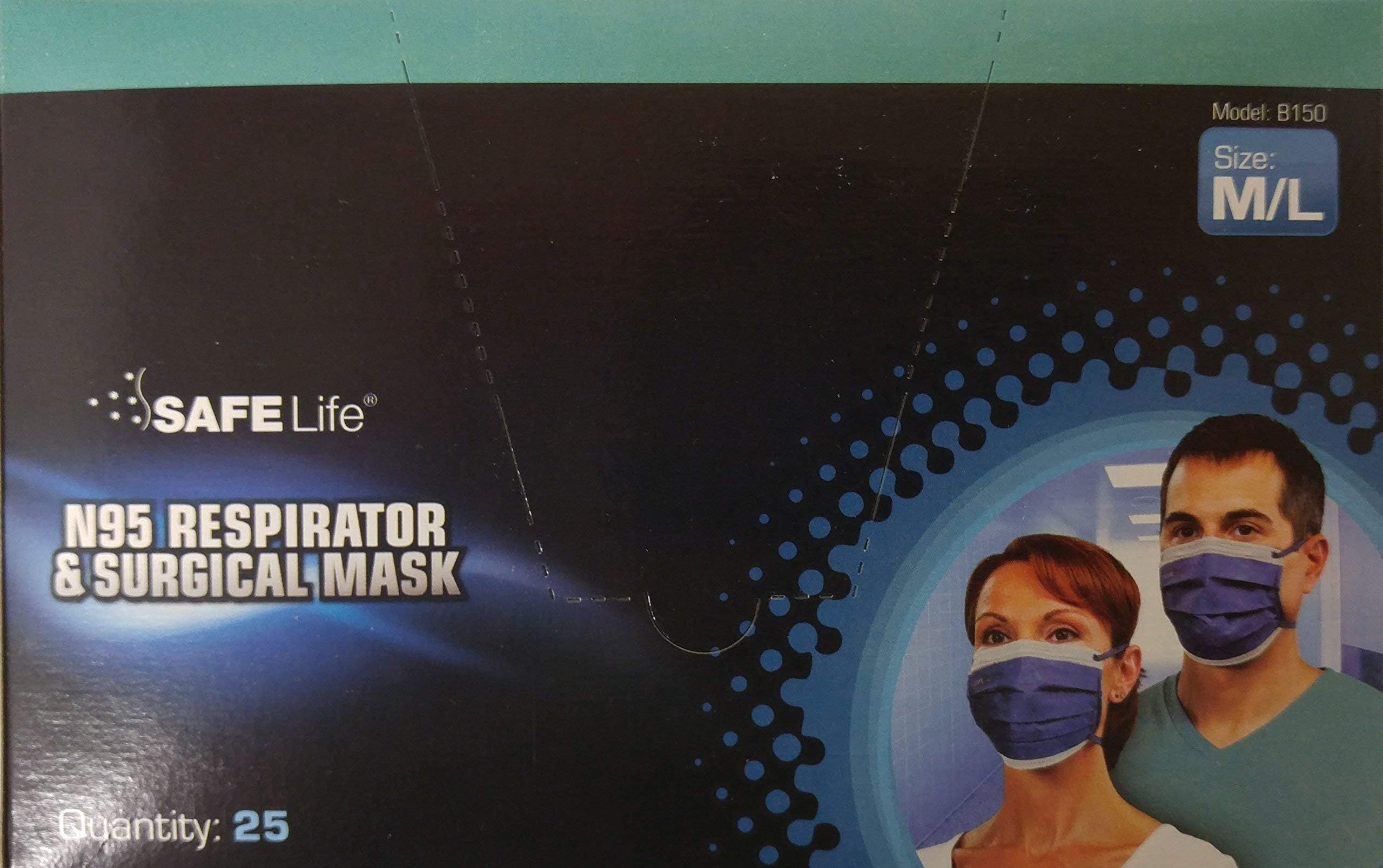 SAFE Life N95 Respirator & Surgical Mask B150 - M/L 25-Pack