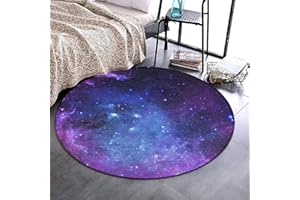 SWEET TANG Soft Round Area Rug Play Mat Circle Floor Mat Carpet Mat for Bedroom Living Room Nursery Decor, 3ft Diameter, Blue Purple Galaxy