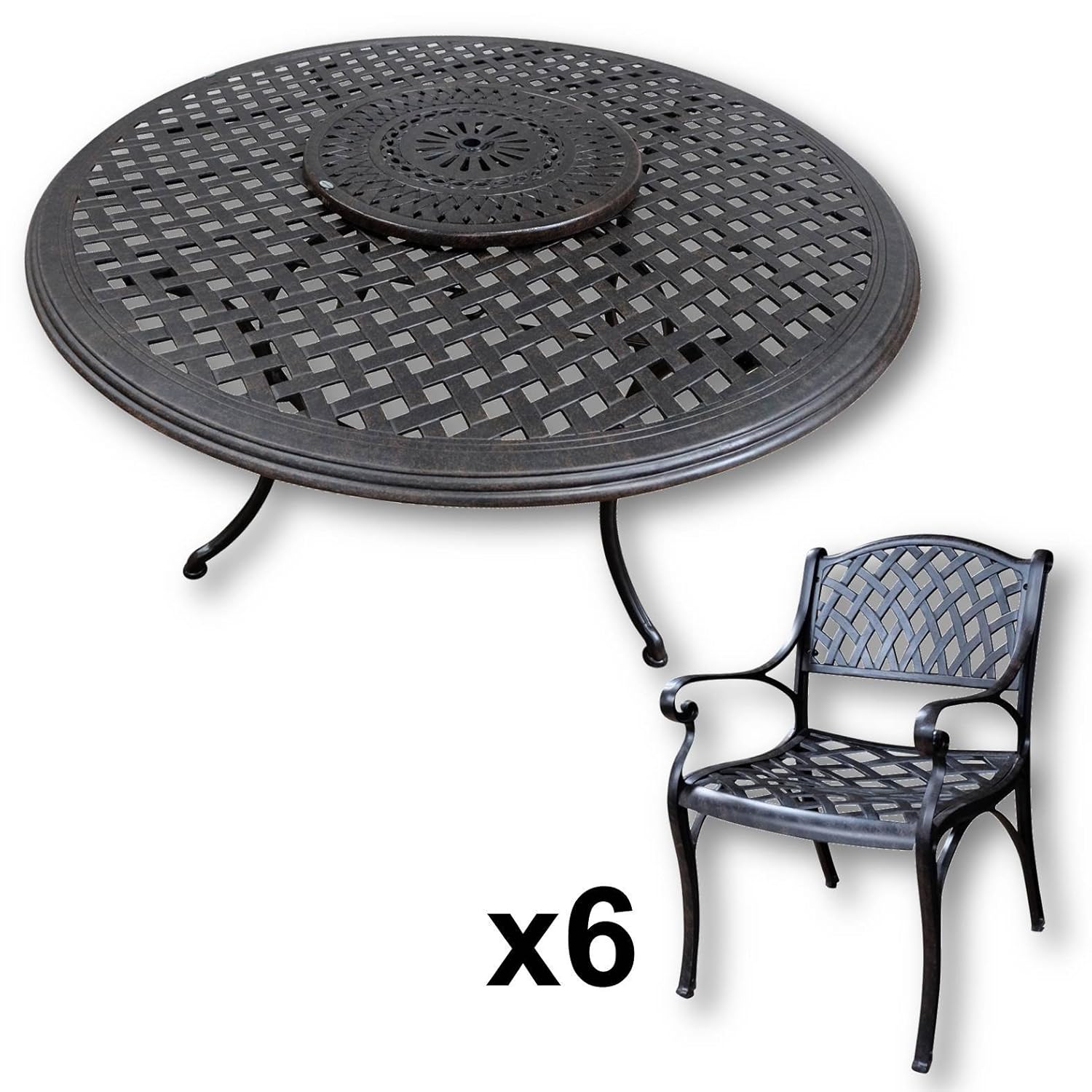 Lazy Susan - VALERIE 150 cm Runder Gartentisch mit 6 Stühlen
