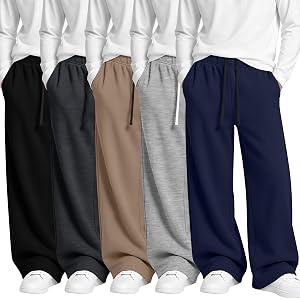 YooAurvox 5 Pack Boys Baggy Sweatpants | Wide Leg Pants, 6-16Y, Youth, Open Bottom, Elastic Waist, Drawstring, 2 Pockets, Ath