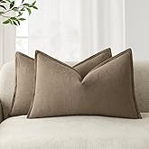 Foindtower Pack of 2, Decorative Linen Soild Throw Pillow Covers Soft Accent Lumbar Cushion Case Boho Farmhouse Pillowcase for Couch Sofa Bedroom Living Room Home Decor 12 x 20 Inch Light Brown
