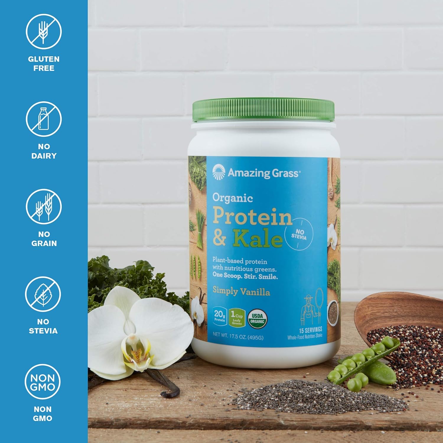 Amazing Grass Vegan Protein & Kale Powder: 20g of Organic Protein + 1 Cup Leafy Greens per Serving, Vanilla, 15 Servings : Grocery & Gourmet Food