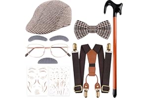Matiniy 9 PCS 100 Day of School Old Man Costume for Kids Grandpa Costume Accessories for Boys 100th Day of School Dress Up