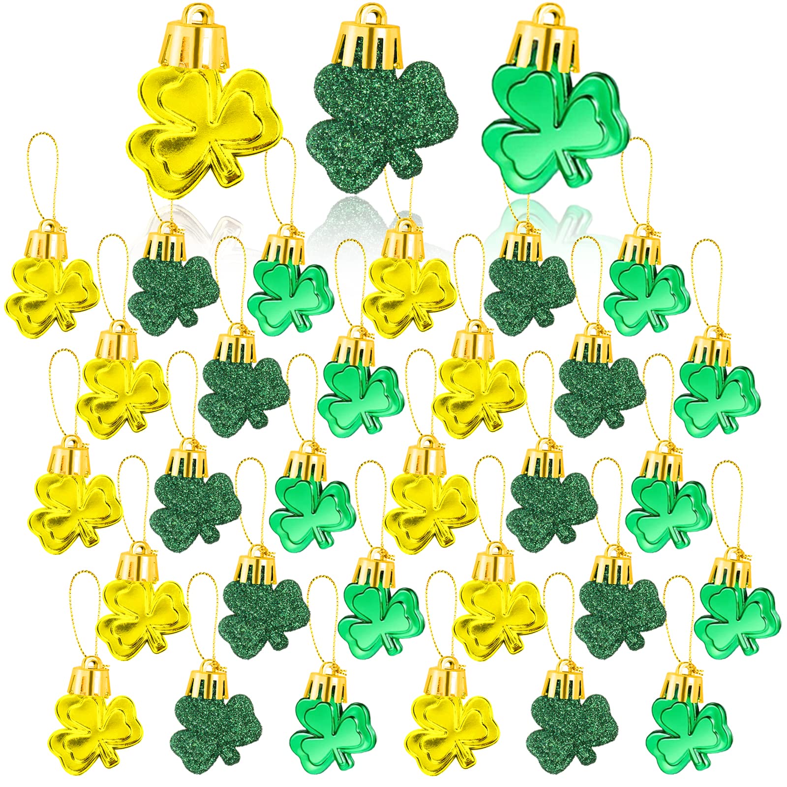 OuMuaMua St. Patrick's Day Decorations Shamrock Ornaments - 30pcs Green Plastic Casual Hanging Ornaments for Irish St. Patrick's Day Home Table Tree Party Decorations