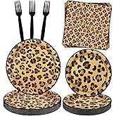 Cheetah Birthday Party Decoration, Leopard Print Party Plates Napkins, Forks, Tableware Sets for Jungle Safari Print Party Supplies, Baby Shower, Serves 25(Leopard)