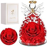 Valentines Day Rose Gifts for Her Birthday Gift for Women Mom, Flowers for Delivery Preserved Flowers Forever Eternal Rose in Glass Angel Figurine Valentine Gifts for Daughter Wife Girlfriend, Red