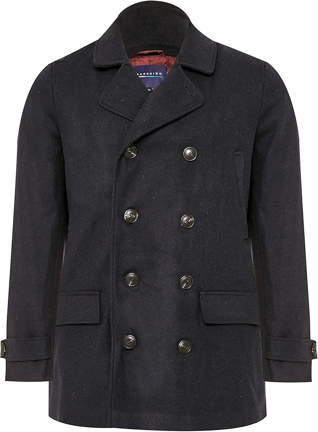 Badrhino Mens Big and Tall Pea Coat : Amazon.co.uk: Clothing