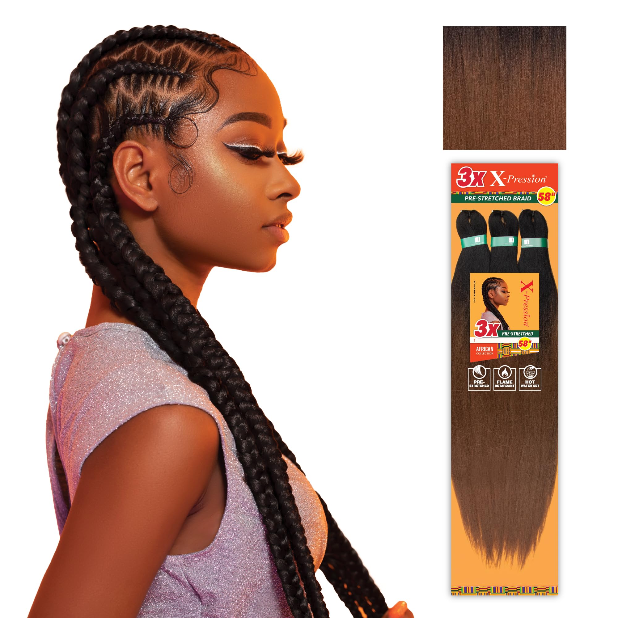 Photo 1 of Sensationnel X-pression prestretched braiding hair - 3x braid 58 inch all kanekalon flame retardant synthetic braid for box braids and twists (1 pack, T1B/30)