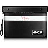 Vailoin Fireproof Document Bag with Waterproof Zipper,6200°F Insulated Fire Water Proof Money Pouch,Fireproof Envelopes for Cash,Fire Proof Bag for Important Documents, Valuables(13.9"x10.6",Black)