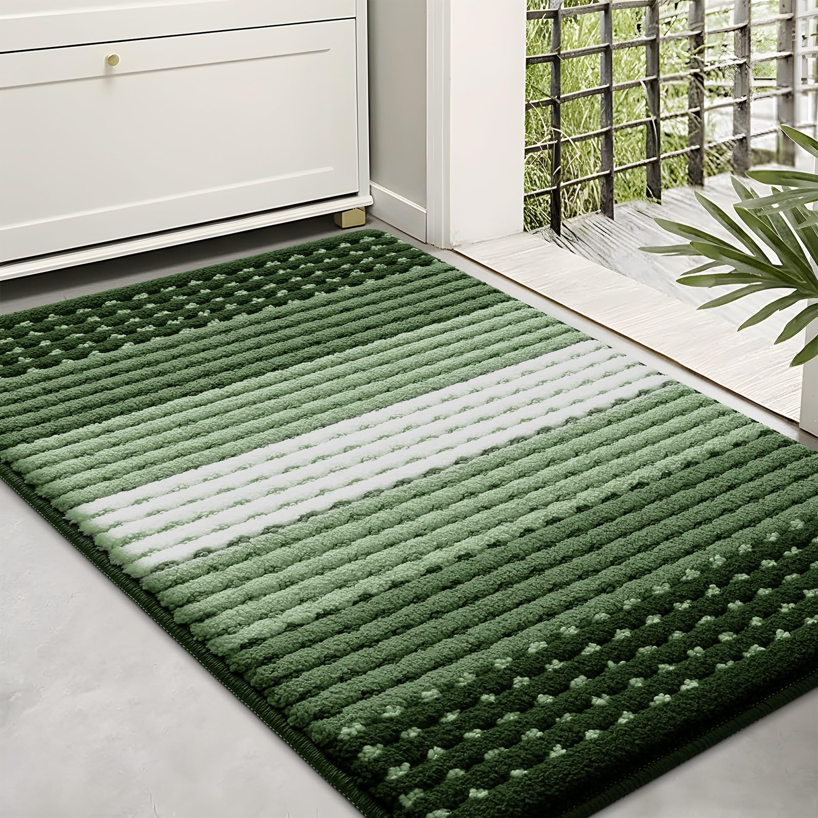 Kitinjoy Indoor Outdoor Door Mat, 36x24 Non-Slip Absorbent Dirt Trapper, Low-Profile Washable Inside Entrance Front Floor Mat, Sturdy Soft Entry Dotted Ombre Doormats for Entryway, Green Image