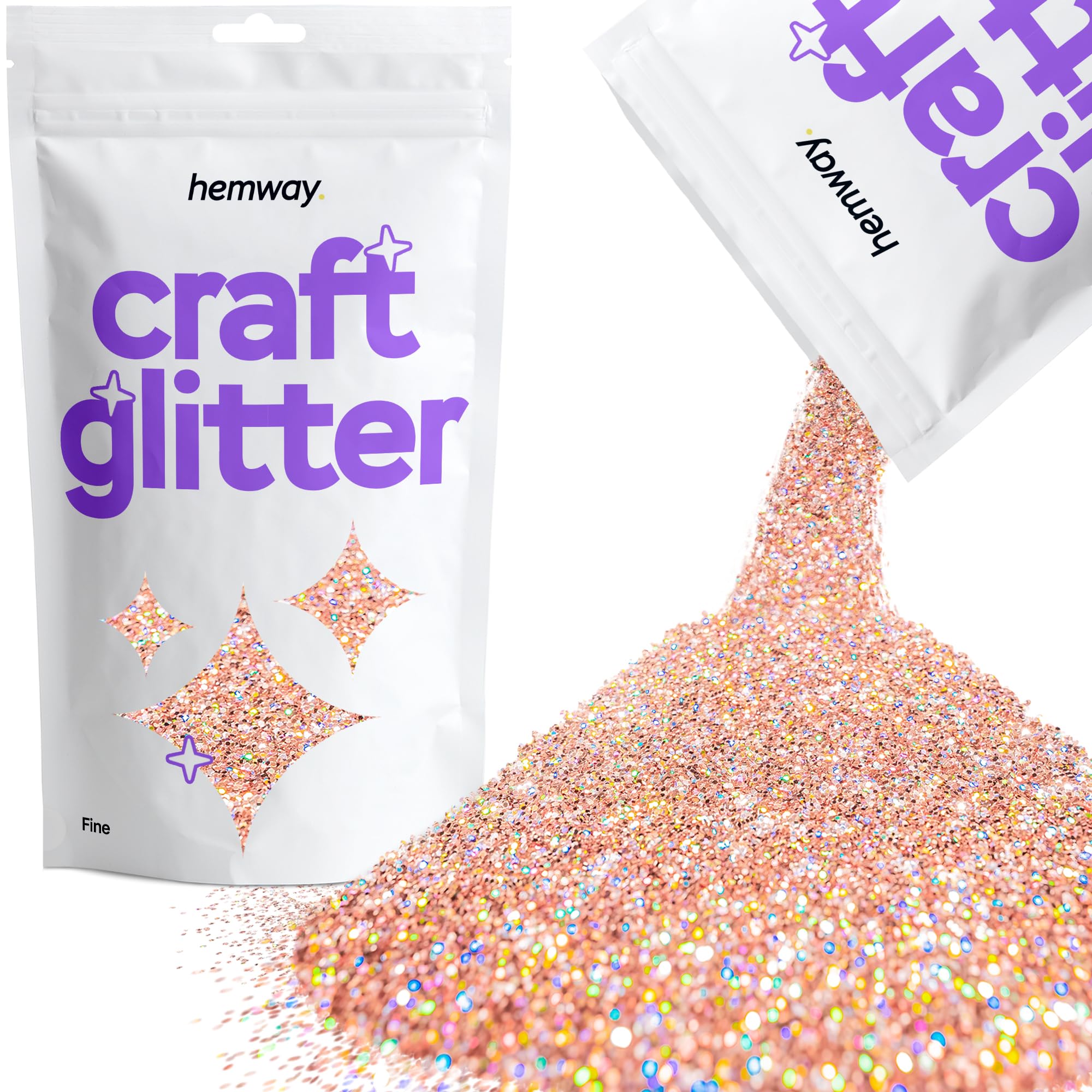 Hemway Craft Glitter Rose Gold Holographic 100g Fine Glitter for Crafts, Resin, Cosmetic, Nail, Face, Body, Festival, Tumblers, Art, Candle, Crafting