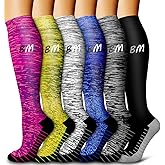 Bluemaple 6 Pack Copper Compression Socks for Women and Men Circulation-Best Support for Medical, Running,Nursing,Athletic