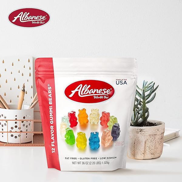 ALBANESE WORLD’S BEST 12 FLAVOR GUMMI BEARS, 36OZ BAG OF CANDY, SOFT & CHEWY CANDY SNACKS, FRUITY FLAVOR ASSORTMENT