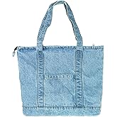 YunZh Denim Tote Bag Casual Style Lightweight Classic Retro Travel Shopper Shoulder Handbag