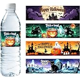 48 Pcs Waterproof Halloween Water Bottle Sticker Wrappers, Pumpkin Ghost Witch Wrap Around Bottle Labels, Trick or Treat Halloween Party Ornaments Supplies, 8.7 x 2.2 Inches